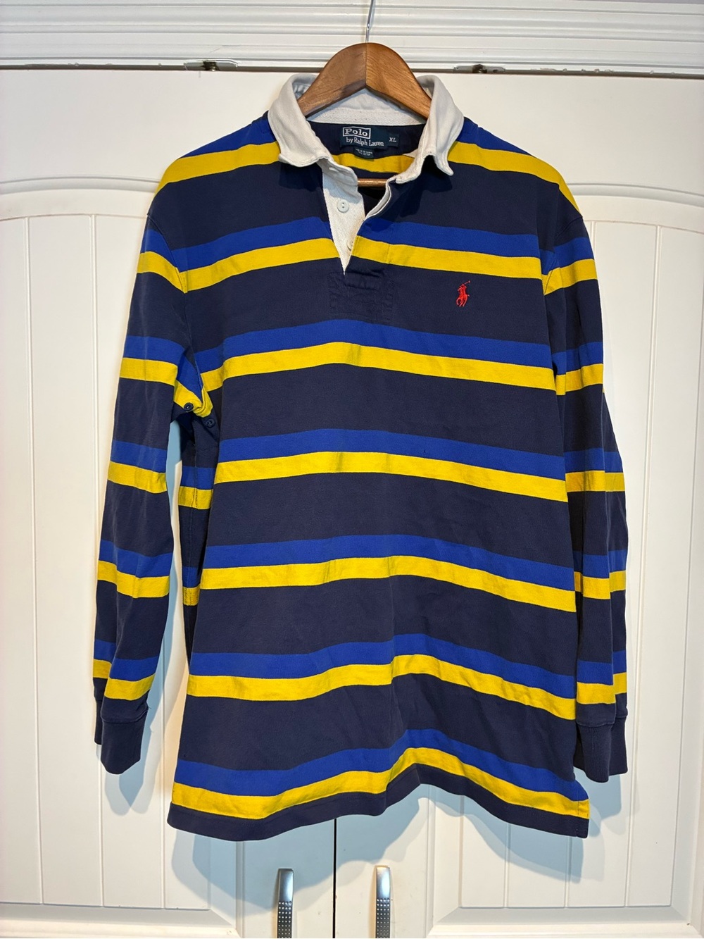 Polo by Ralph Lauren Navy, Yellow & Blue Striped Rugby Polo Size XL